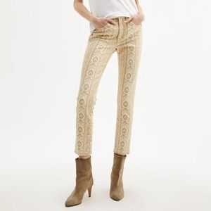 Nili Lotan Mid Rise Jean in Khaki Wallpaper Print